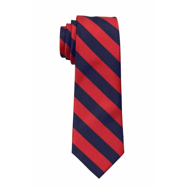 DQT Woven Thin Stripe Navy Blue Red  Mens Classic Skinny Tie & Hanky Set